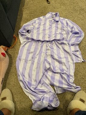 LOFT Lavender & White Striped Two-Piece Pajama Set